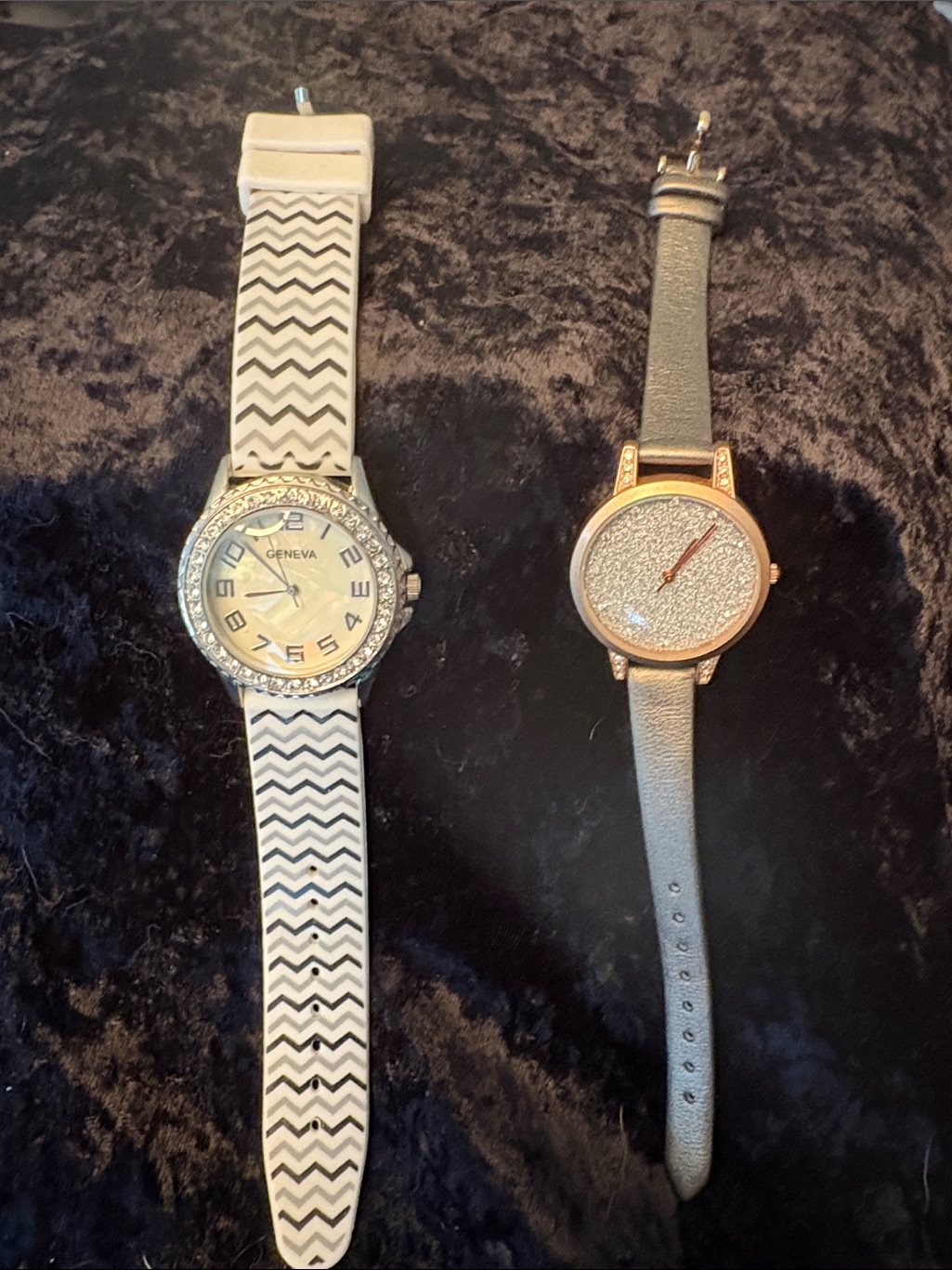 Rose Gold Case Watch With Silver Glitter Dial And Brown Strap